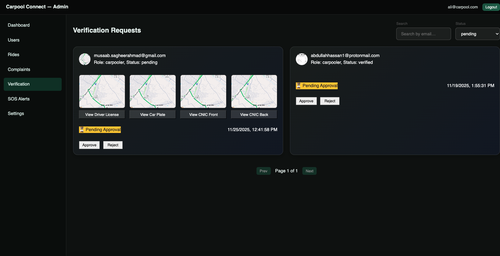 Carpool Admin Panel