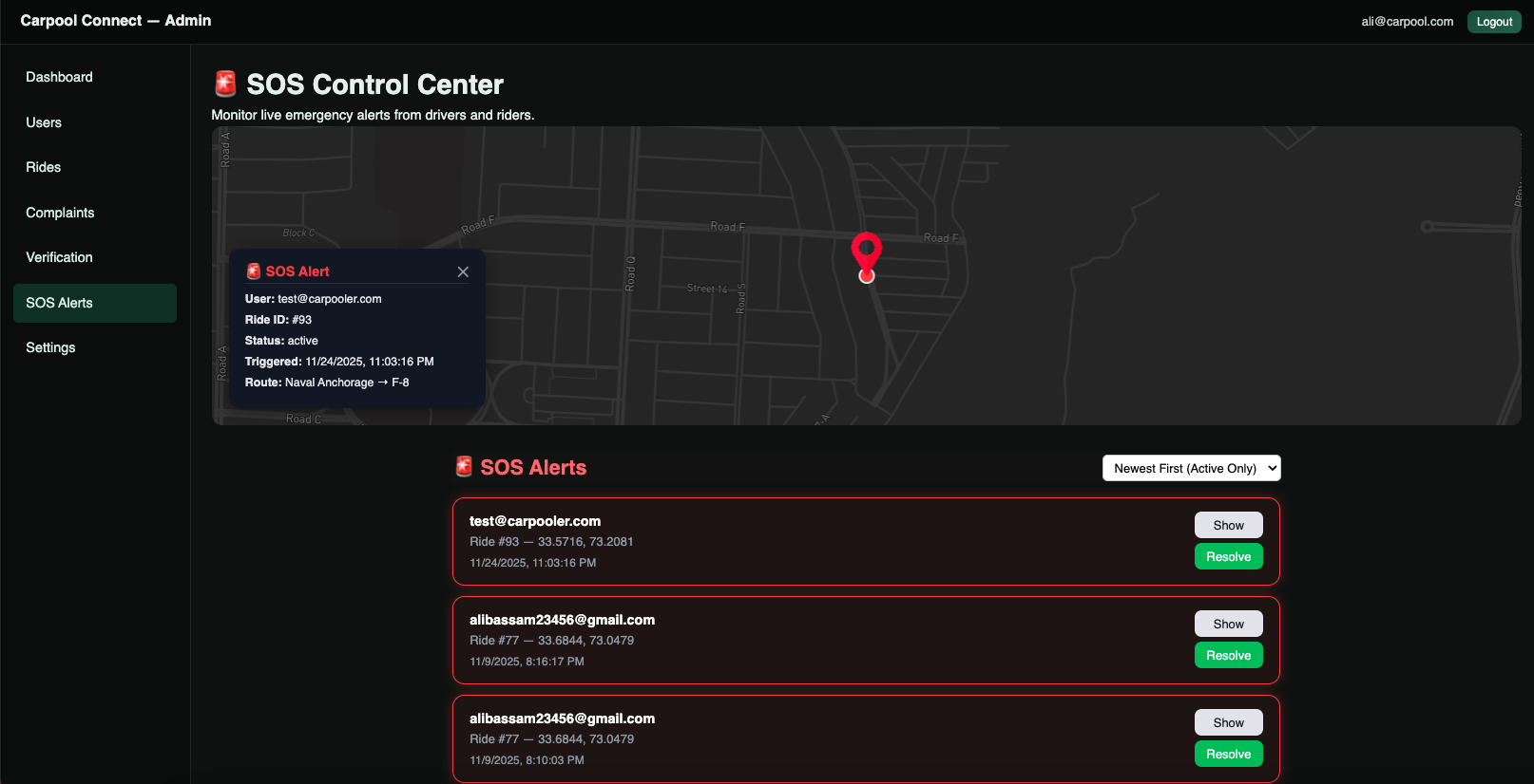 Carpool Admin Panel